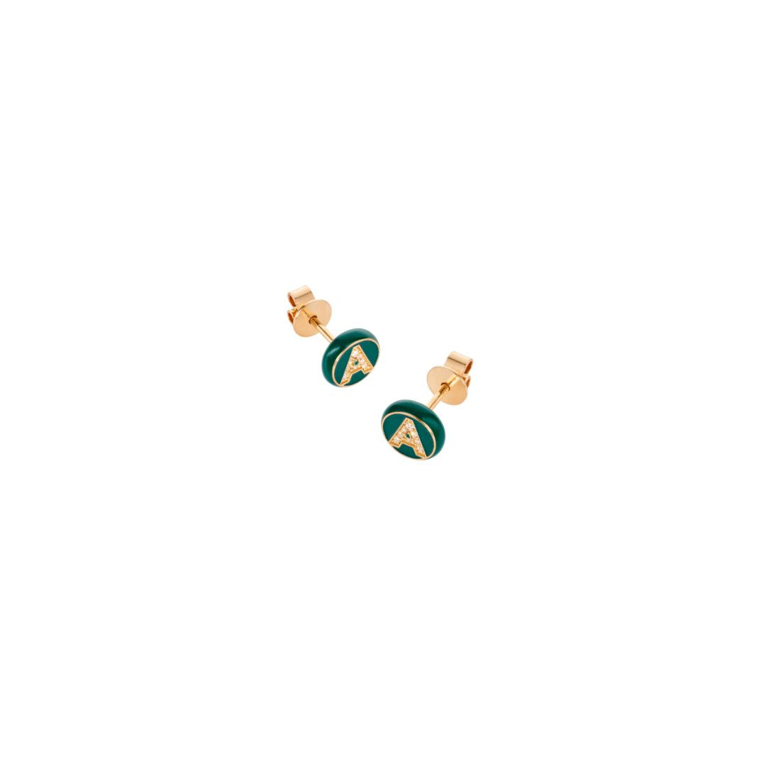 Mini letter bead studs in Hunter Green
