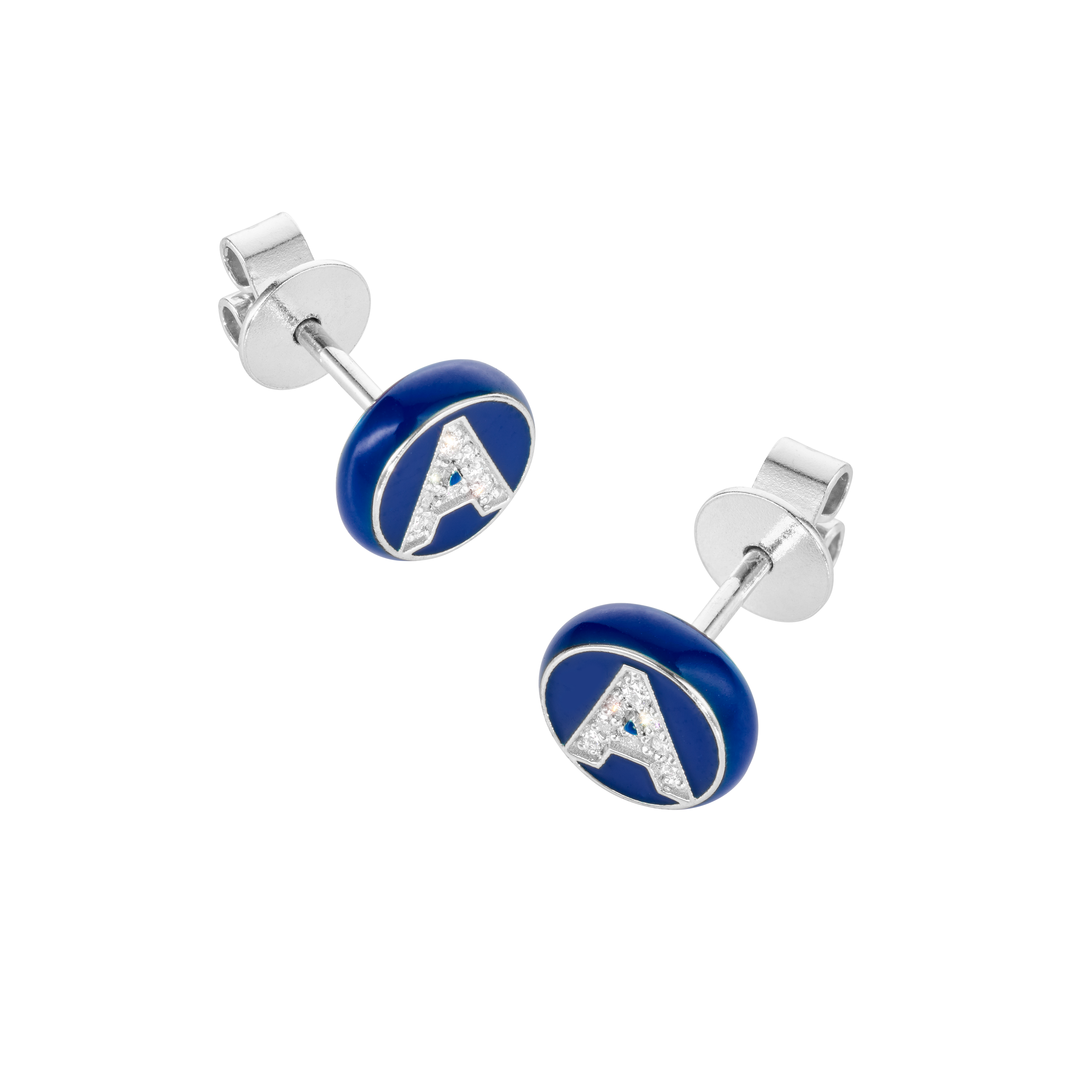 Mini letter bead studs in Midnight Blue
