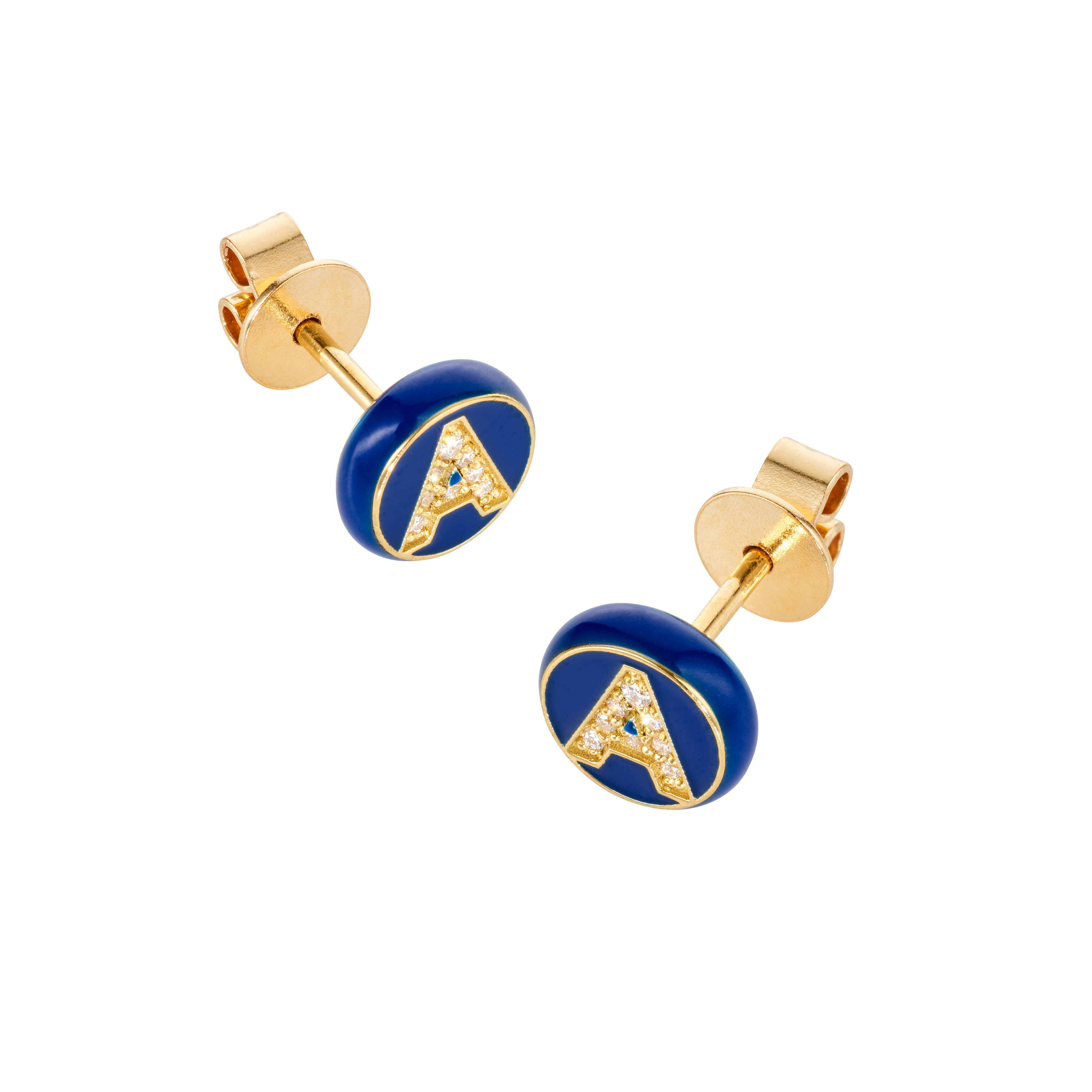 Mini letter bead studs in Midnight Blue