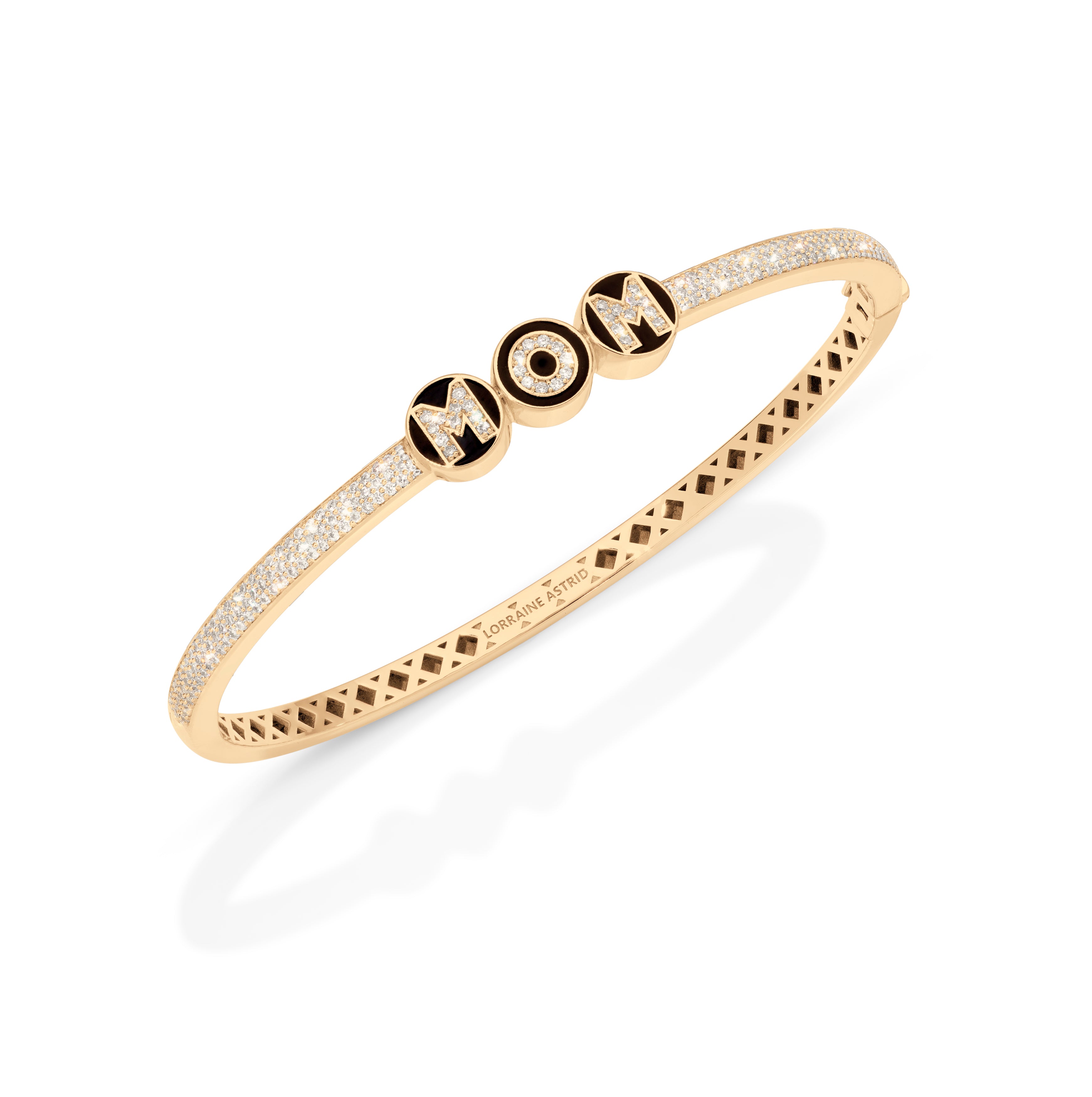 MOM letter beads on Pave Diamond Bangle