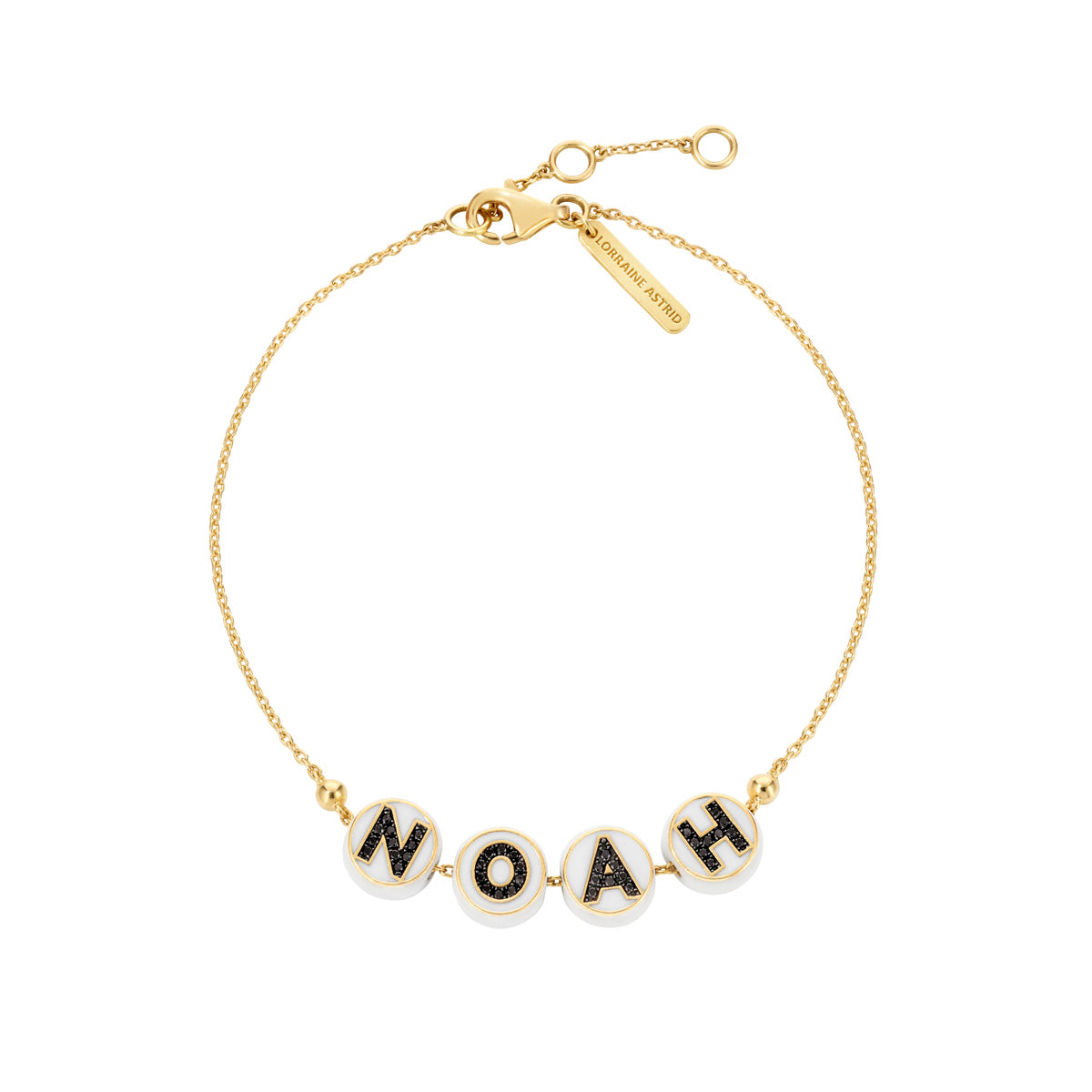 Letter beads Name on chain on yellow gold