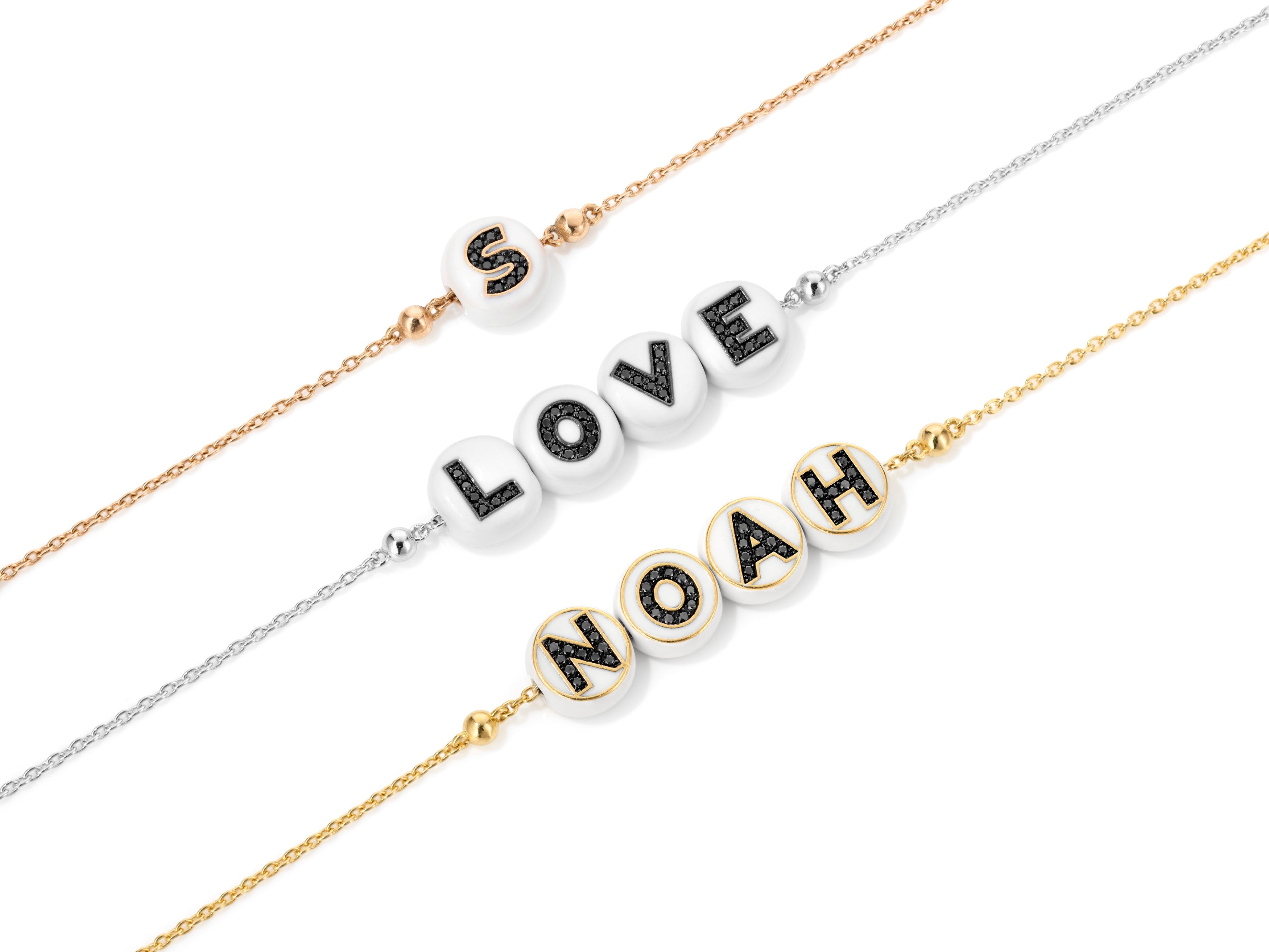 Letter beads Name on chain in rose gold
