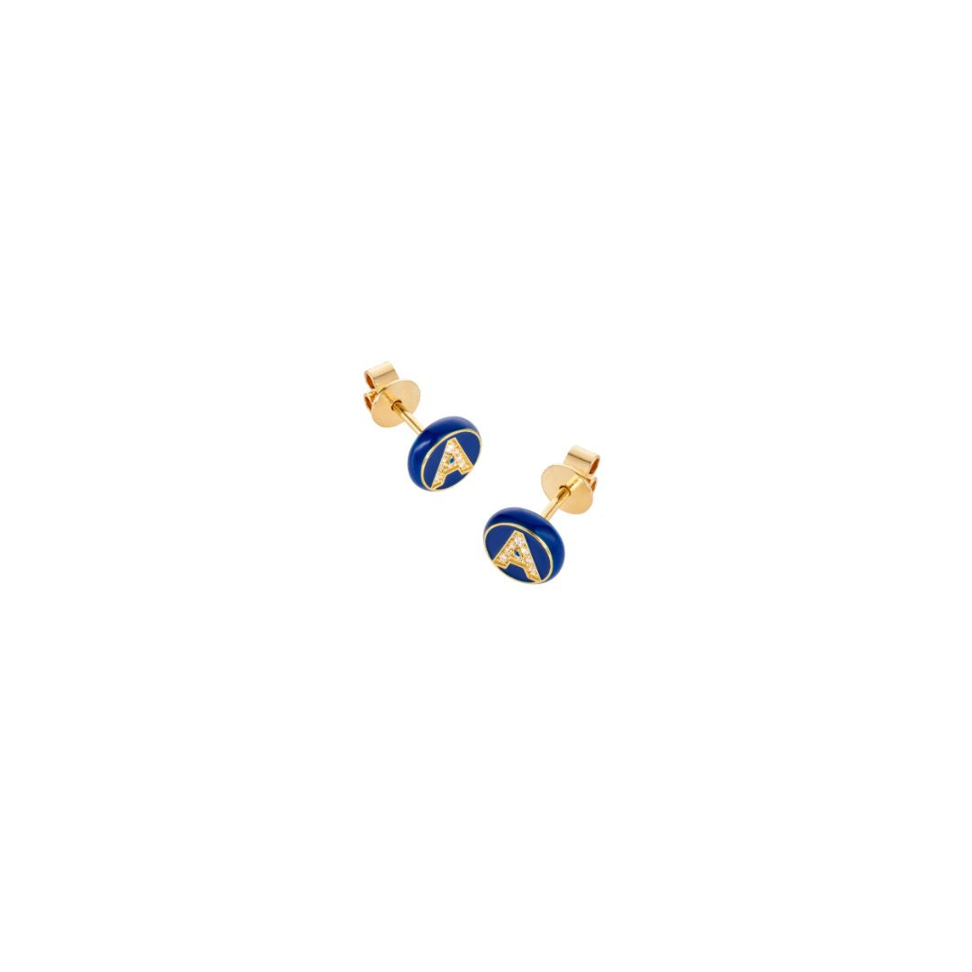 Mini letter bead studs in Midnight Blue