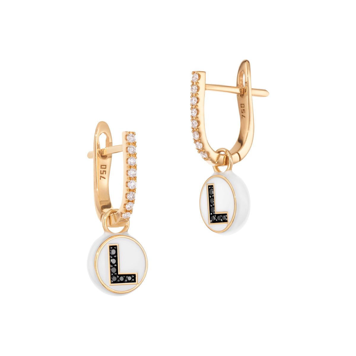 Diamond pave huggies with letter bead